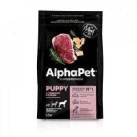 ALPHAPET SUPERPREMIUM 1,5 кг сухой корм для щенков до 6 месяцев, беременных и кормящих собак крупных пород с говядиной и рубцом