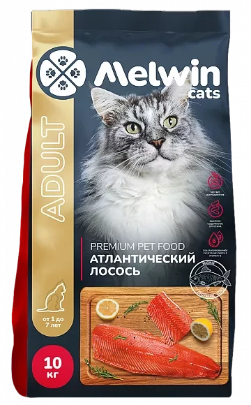 Melwin 10кг для кошек с атлантическим лососем