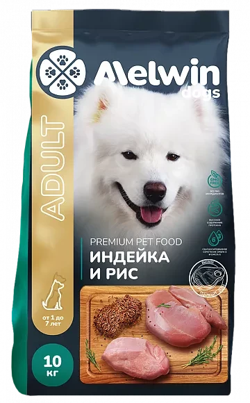 Melwin 10кг для собак с индейкой и рисом