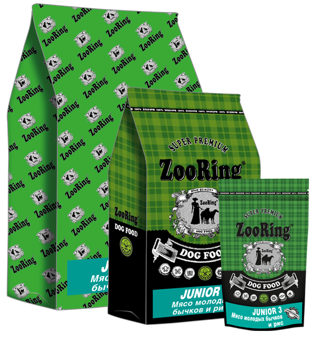 ZooRing корм для собак, Junior 3 (Паппи и Юниор 3) мясо молодых бычков  и рис. 26/15 , 10 кг