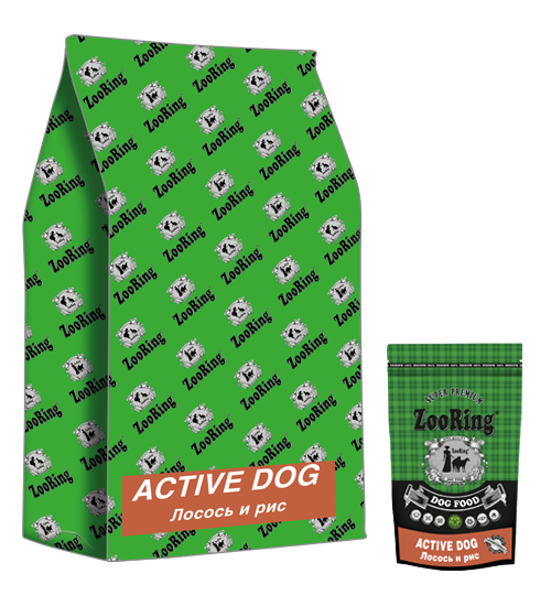 ZooRing корм для собак, Active Dog (Актив Дог)  Лосось  и рис. 26/15 , 10 кг