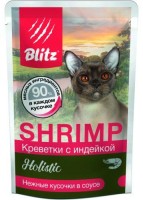 BLITZ Holistic Консервы для кошек Креветки с индейкой в соусе ПАУЧ, 85гр
