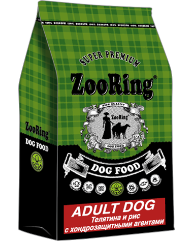 ZooRing корм для собак, Adult Dog (Эдалт Дог)  25/13 , телятина и рис, с хондропротектерами 2 кг