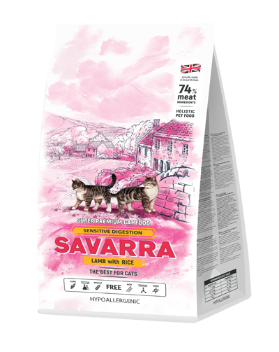 Корм для кошек SAVARRA при чувствительном пищеварении, с ягненком и с рисом