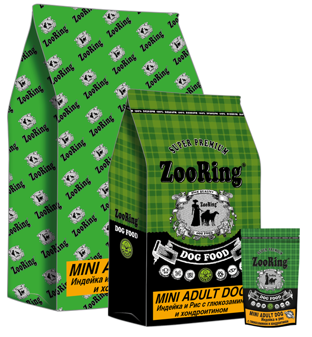 ZooRing корм для собак, Mini Adult Dog (Мини Эдалт Дог) Индейка и рис с хондроитином и глюкоз  10 кг,  26/14