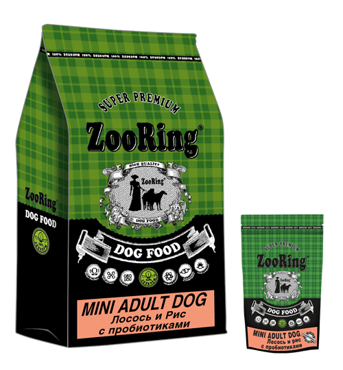 ZooRing корм для собак, Mini Adult Dog (Мини Эдалт Дог) Лосось и рис с пробиотиками  10 кг