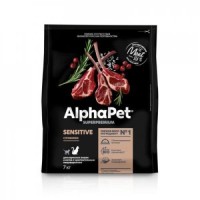 ALPHAPET SUPERPREMIUM 7 кг сухой корм для взрослых домашних кошек и котов с чувствительным пищеварением с ягненком