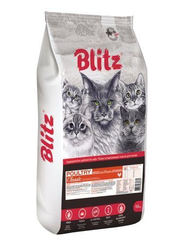 BLITZ сухой корм для взрослых кошек Домашняя птица 10 кг