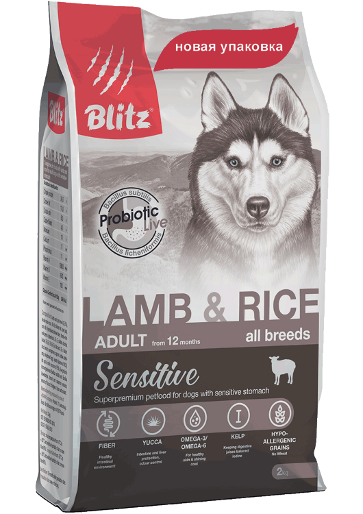 BLITZ сухой корм для взрослых собак Ягненок и рис