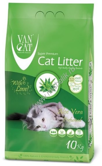VAN CAT Aloe Vera 10 кг комкующийся наполнитель для кошачьих туалетов без пыли с ароматом алоэ вера
