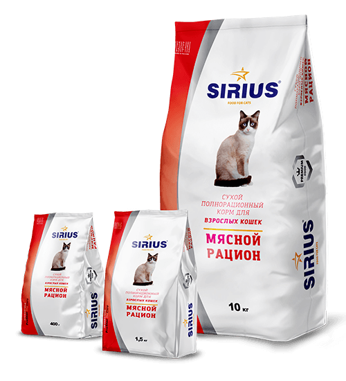 Корм для кошек Sirius Мясной рацион  10 кг
