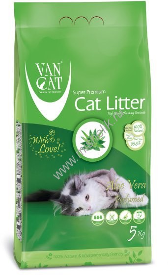 VAN CAT Aloe Vera 5 кг комкующийся наполнитель для кошачьих туалетов без пыли с ароматом алоэ вера