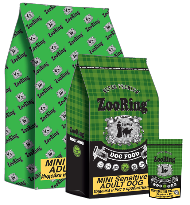 ZooRing корм для собак, Mini Sensitive Adult Dog (Мини Сенситив Эдалт Дог) Индейка и рис с пробиотиками 20 кг