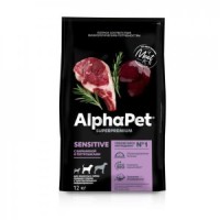 ALPHAPET SUPERPREMIUM 12 кг сухой корм для взрослых собак средних пород с чувствительным пищеварением с бараниной и потрошками
