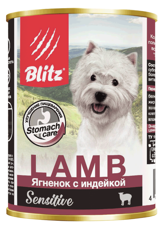 BLITZ Консервы для собак Ягненок с Индейкой 0.4 кг