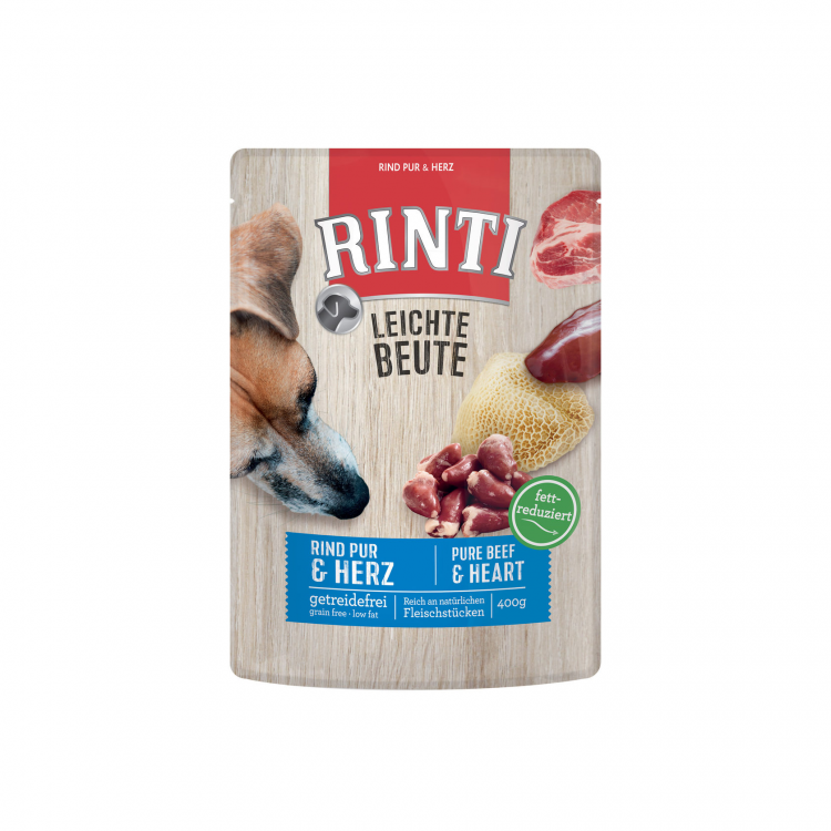 RINTI LEICHTE BEUTE Rind Pur + Geflgelherzen Говядина и птичьи сердечки Пауч Влажный корм для собак 0,4 кг
