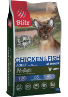 BLITZ Holistic ADULT CAT CHICKEN & FISH низкозерновой корм для кошек Курица и Рыба
