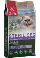 BLITZ Holistic CAT CHICKEN & LIVER FOR STERILISED низкозерновой корм для стерилизованных кошек Курица и Печень