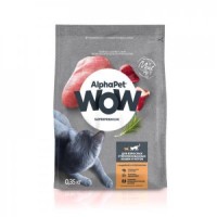 ALPHAPET WOW SUPERPREMIUM 350 гр сухой корм для взрослых стерилизованных кошек и котов с индейкой и потрошками