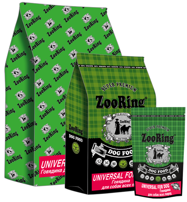 ZooRing корм для собак, Universal for dog Говядина и рис 2 кг, 24/13