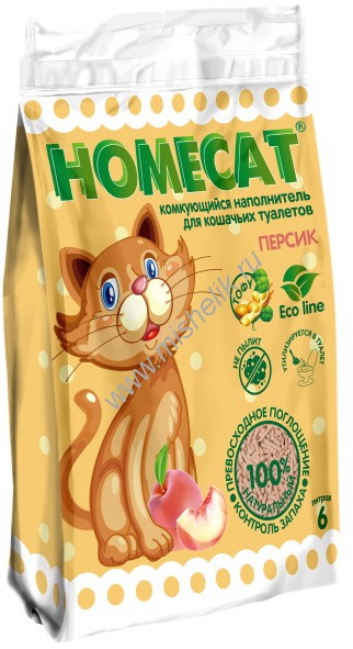 HOMECAT Ecoline Персик 6 л комкующийся наполнитель для кошачьих туалетов с ароматом персика