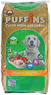 Пуффинс сухой корм для собак. Мясное ассорти 15 кг