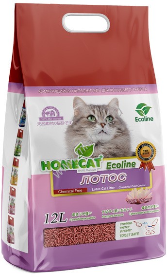 HOMECAT Ecoline Лотос 12 л комкующийся наполнитель для кошачьих туалетов с ароматом лотоса