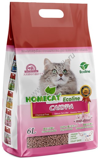 HOMECAT Ecoline Лотос-Сакура 6 л комкующийся наполнитель для кошачьих туалетов с ароматом сакуры