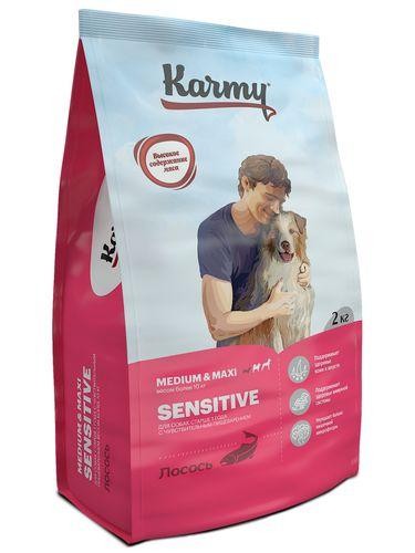 KARMY 7042/5253 сухой корм  Сенситив Медиум и Макси для собак средних и крупных пород с чувствительным пищеварением Лосось 2кг