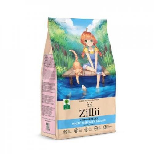 ZILLII Light/Sterilized Cat Сухой корм для взрослых кошек с избыточным весом и стерилизованных Белая Рыба с Лососем 400гр