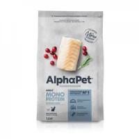 AlphaPet Superpremium MONOPROTEIN Сухой корм для взрослых кошек из белой рыбы 1,5 кг