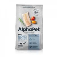 AlphaPet Superpremium  MONOPROTEIN Сухой корм для взрослых собак средних и крупных пород из белой рыбы 12 кг