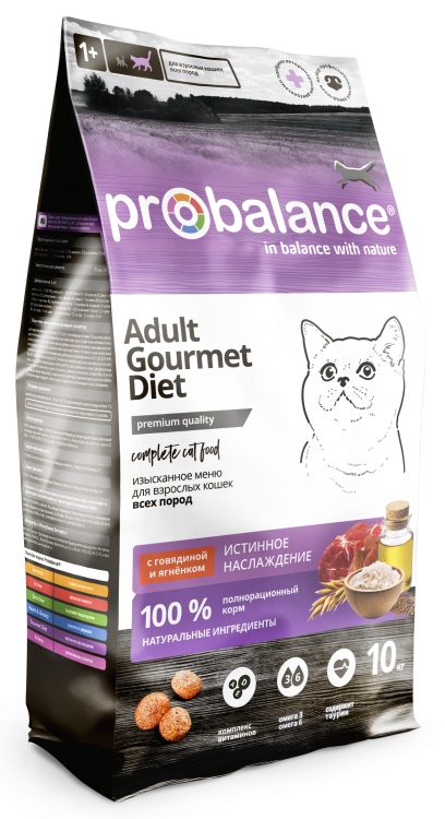 ProBalance 50PB213 Gourmet Diet Корм для кошек с говядиной и ягненком 10кг