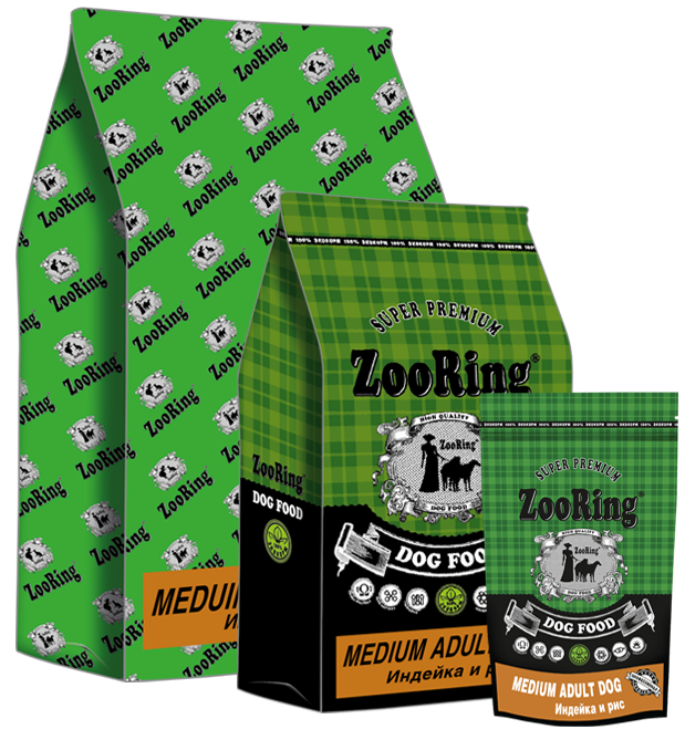 ZooRing корм для собак, Medium Adult Dog Индейка и рис 2 кг, 24/12