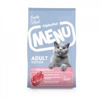 AlphaPet Menu Сухой полнорационный корм с говядиной для взрослых кошек и котов 10кг