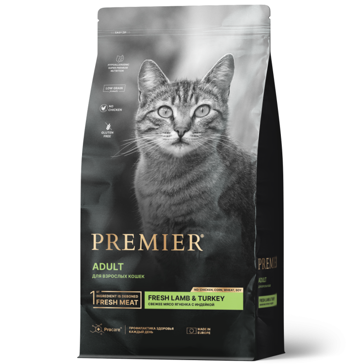 PREMIER сухой корм для кошек  CAT ADULT Lamb&Turkey 2 кг