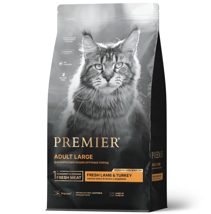 PREMIER сухой корм для кошек  CAT ADULT LARGE Lamb&Turkey 2 кг