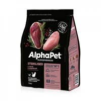 ALPHAPET SUPERPREMIUM STERILISED 400 гр сухой корм для взрослых стерилизованных кошек и котов с уткой и индейкой