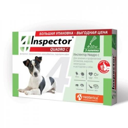 (LL) 0679/I315 INSPECTOR QUADRO С Капли д/собак от внешних и внутренних паразитов 3пипетки от 4 до 10кг*12