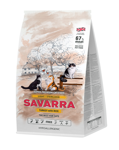 Корм для стерилизованных кошек SAVARRA с индейкой и с рисом