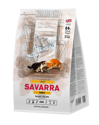 Savarra HOLISTIC Гипоаллергенный корм для взрослых кошек крупных пород индейка\рис