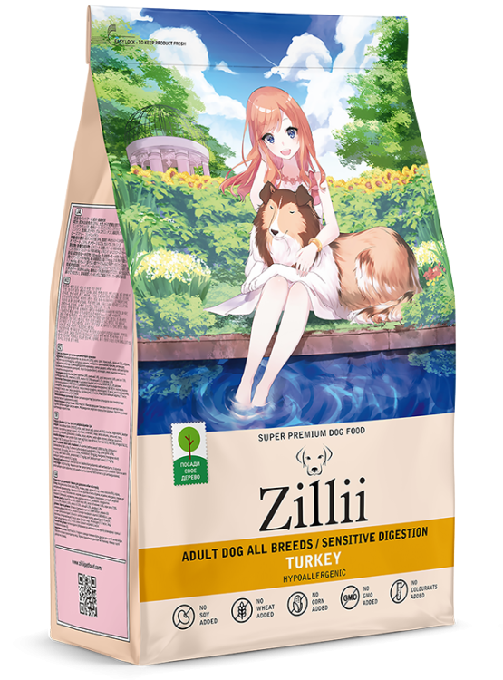 ZILLII Adult Dog Sensitive Digestion Сухой корм д/взрослых собак с чувствительным пищеварением Индейка 800гр